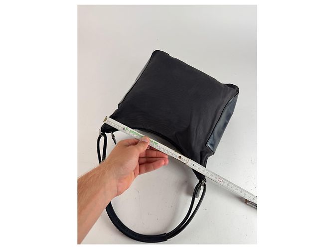 Vintage Gucci Leder Baumwolltasche schwarz - Ansicht 9