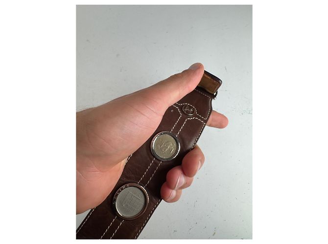 Céline Vintage Celine Paris Metall-/Leder-Gürtel mit Münzanwendung braun - Ansicht 10