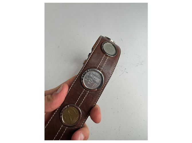 Céline Vintage Celine Paris Metall-/Leder-Gürtel mit Münzanwendung braun - Ansicht 13