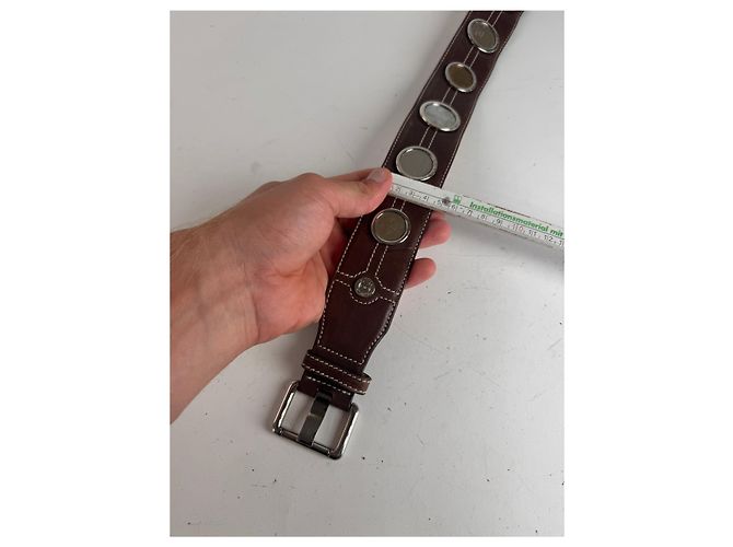 Céline Vintage Celine Paris Metall-/Leder-Gürtel mit Münzanwendung braun - Ansicht 14