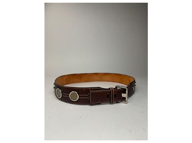Céline Vintage Celine Paris Metall-/Leder-Gürtel mit Münzanwendung braun - Ansicht 2