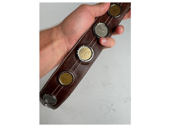 Céline Vintage Celine Paris Metall-/Leder-Gürtel mit Münzanwendung braun - Ansicht 3