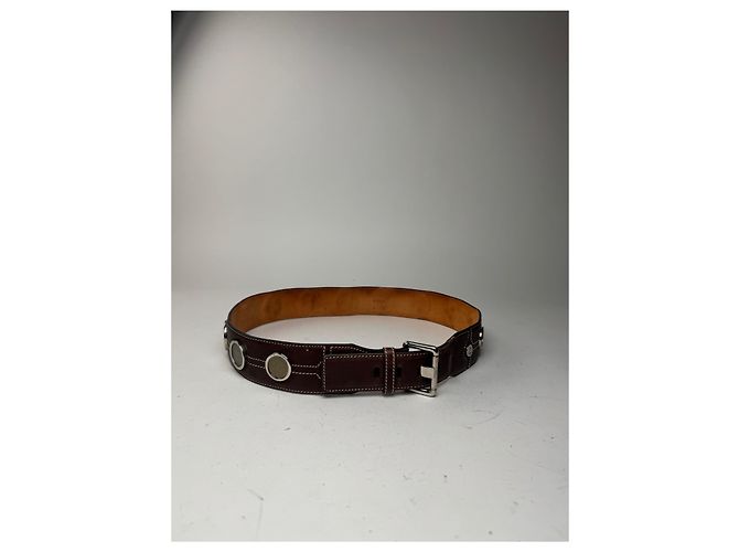 Céline Vintage Celine Paris Metall-/Leder-Gürtel mit Münzanwendung braun - Ansicht 4