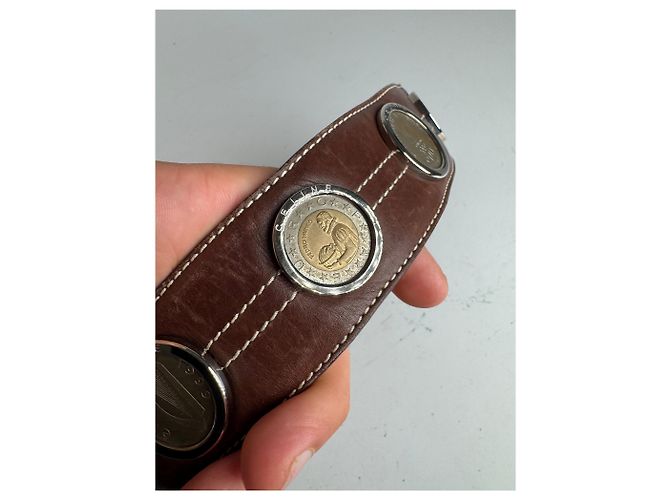Céline Vintage Celine Paris Metall-/Leder-Gürtel mit Münzanwendung braun - Ansicht 5