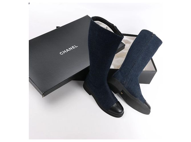Timeless Botas largas de denim Chanel Coco Mark en azul marino, talla 37 EU - vista 11