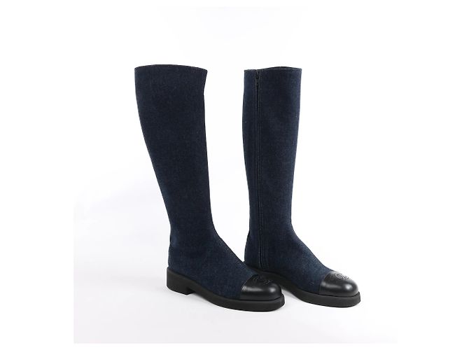 Timeless Botas largas de denim Chanel Coco Mark en azul marino, talla 37 EU - vista 2