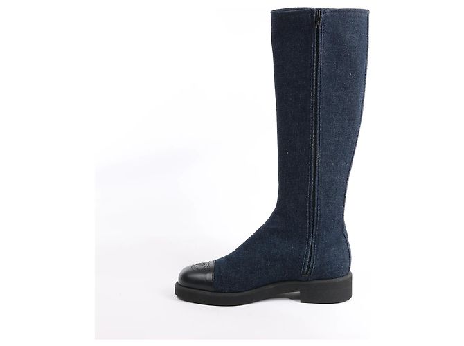 Timeless Botas largas de denim Chanel Coco Mark en azul marino, talla 37 EU - vista 3