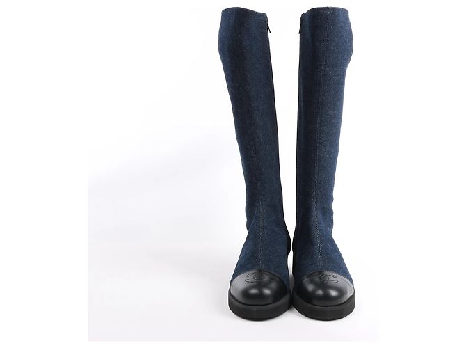 Timeless Botas largas de denim Chanel Coco Mark en azul marino, talla 37 EU - vista 4