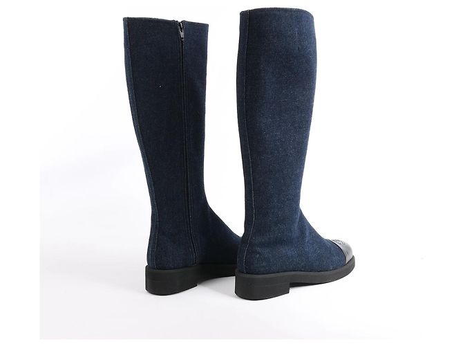 Timeless Botas largas de denim Chanel Coco Mark en azul marino, talla 37 EU - vista 7