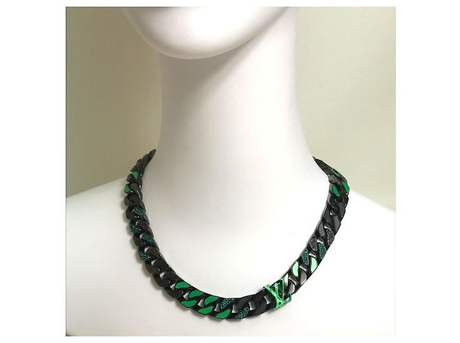 Collana a catena con toppe LV MP2853 di Louis Vuitton Nero Verde - vista 3