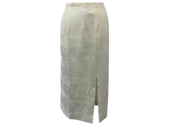 Texturierter Midi-Rock Iris & Ink aus cremefarbenem Polyester Weiß Roh - Ansicht 3