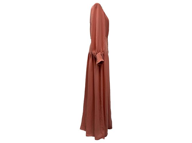 Vestido Maxi Plisado en Crepé Becky Iris & Ink en Poliéster Coral Naranja - vista 2