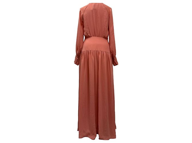 Vestido Maxi Plisado en Crepé Becky Iris & Ink en Poliéster Coral Naranja - vista 3