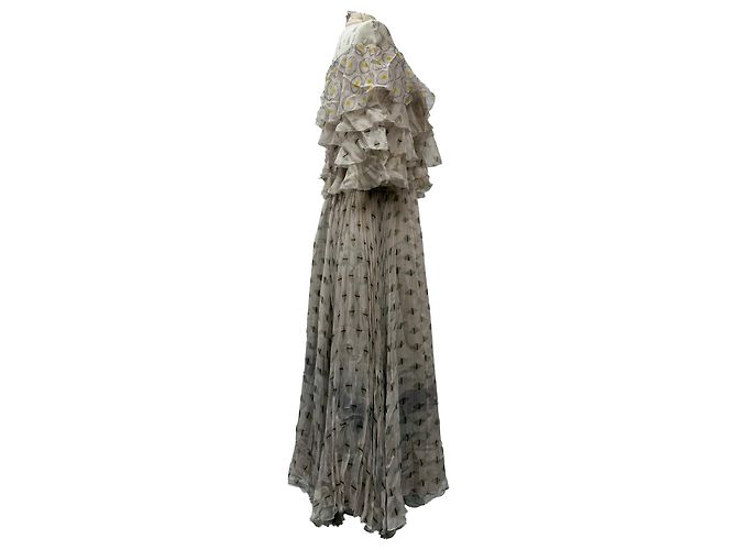 Valentino Garavani Vestido Midi Plisado en Seda Beige Valentino - vista 2