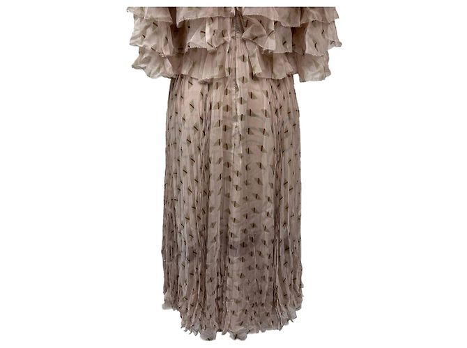 Valentino Garavani Vestido Midi Plisado en Seda Beige Valentino - vista 5