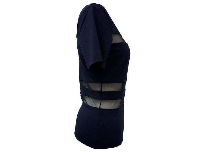 Camiseta de rayón azul marino con acentos de malla T Alexander Wang - vista 2