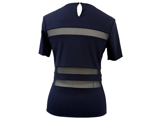 Camiseta de rayón azul marino con acentos de malla T Alexander Wang - vista 3