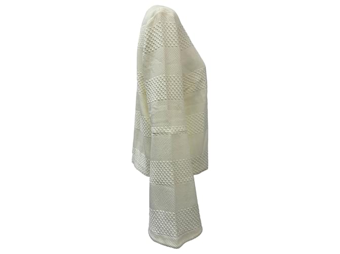 Iris & Ink Texturiertes V-Ausschnitt Langarmoberteil aus Creme-Polyester Weiß Roh - Ansicht 2
