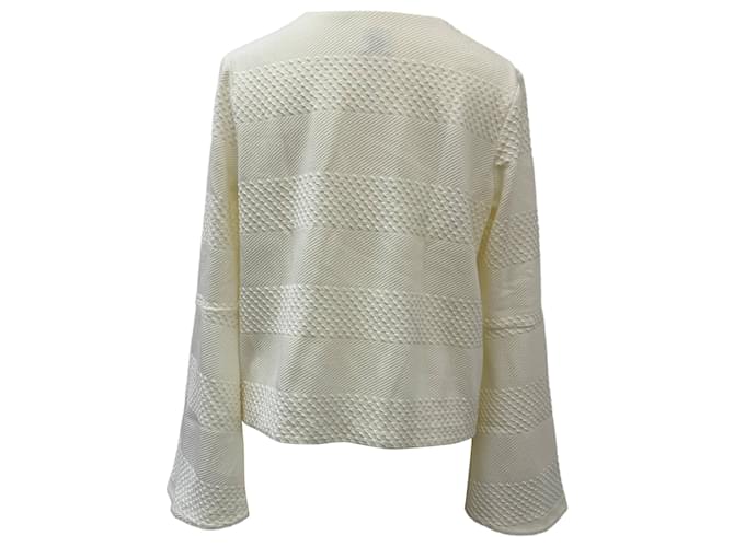 Iris & Ink Texturiertes V-Ausschnitt Langarmoberteil aus Creme-Polyester Weiß Roh - Ansicht 3