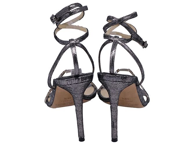 Sandali con tacco Tizzy 100 Pixelated in pelle argentata di Jimmy Choo - vista 3