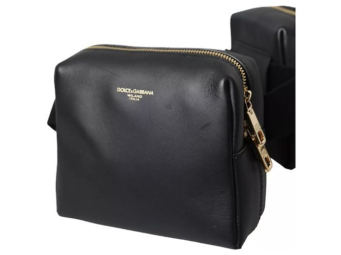 Dolce & Gabbana Borsa a fanny pack doppia cintura in pelle di vitello nera - vista 5