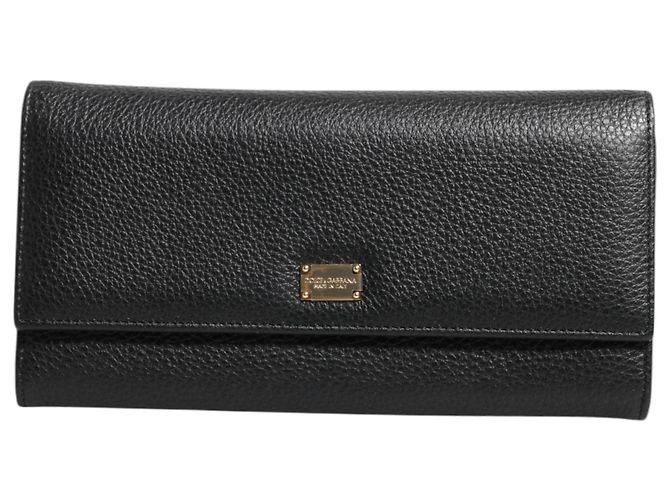 Dolce & Gabbana Black Leather Logo Plaque Trifold Card Holder Wallet - view 2