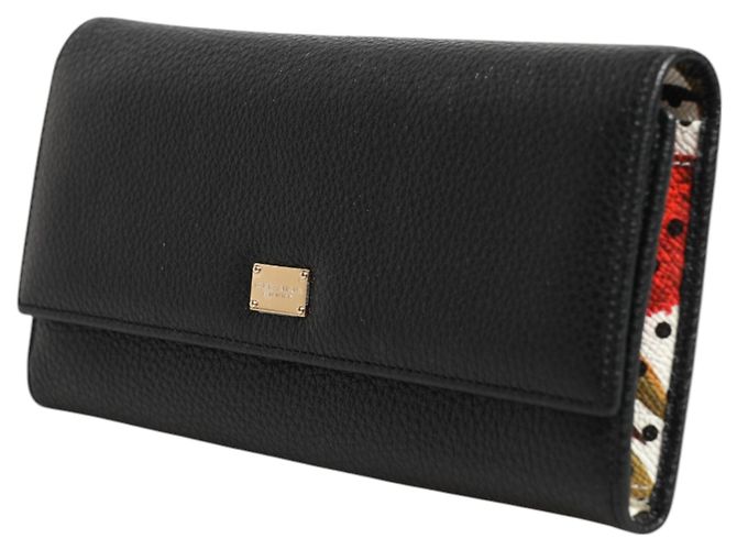 Dolce & Gabbana Black Leather Logo Plaque Trifold Card Holder Wallet - view 3