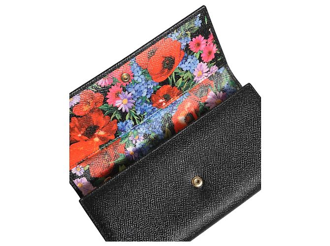 Dolce & Gabbana Black Leather Logo Plaque Trifold Card Holder Wallet - view 6