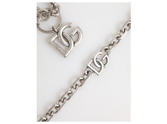 Dolce & Gabbana Collier pour homme en chaîne avec détails en laiton argenté et logo DG - vue 3
