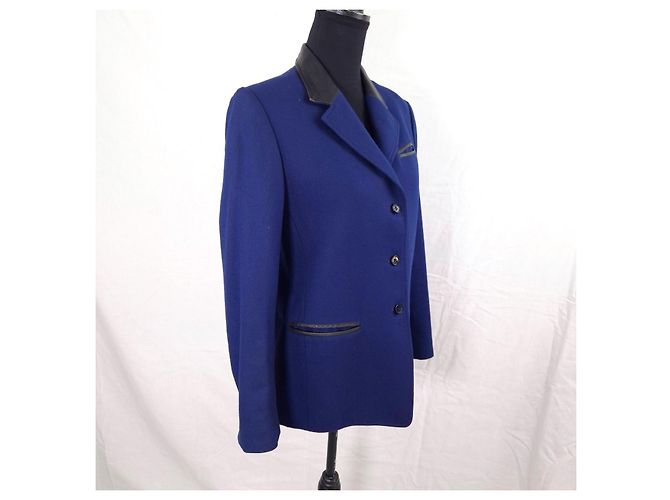 Maßgeschneiderte Jacke von Guy Laroche aus Vintage-Wolle der 90er Jahre Schwarz Blau - Ansicht 4