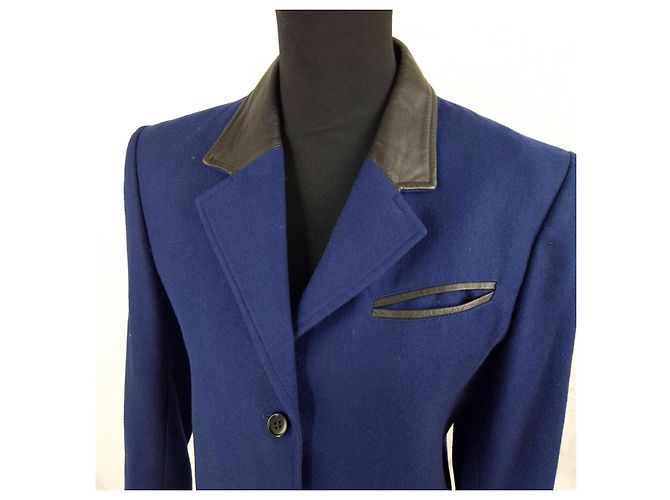Maßgeschneiderte Jacke von Guy Laroche aus Vintage-Wolle der 90er Jahre Schwarz Blau - Ansicht 5