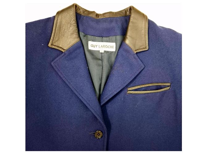 Maßgeschneiderte Jacke von Guy Laroche aus Vintage-Wolle der 90er Jahre Schwarz Blau - Ansicht 6