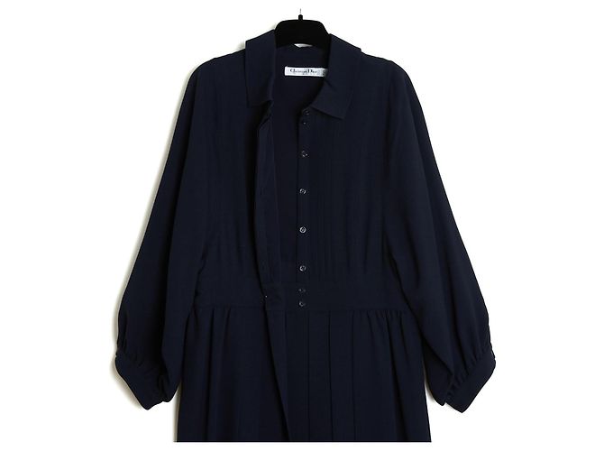 Christian Dior 2017 Vestido Plisado de Lana Marina FR42 Chiuri UK14 US12 Azul marino - vista 2