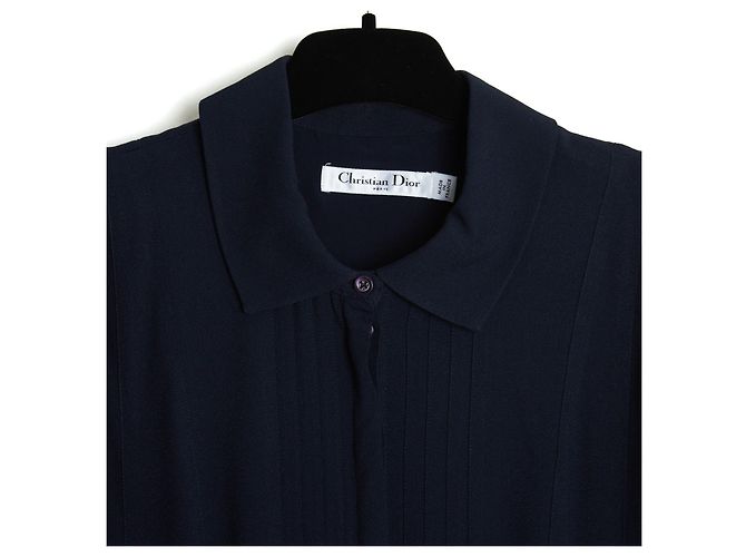 Christian Dior 2017 Vestido Plisado de Lana Marina FR42 Chiuri UK14 US12 Azul marino - vista 3