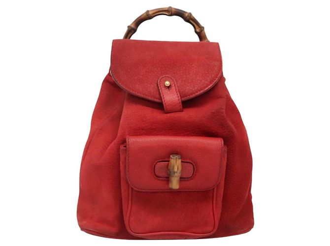 Zaino in Pelle Suede Gucci Bamboo Rosso Oro 003 58 0030 Auth ar13675 D'oro - vista 2