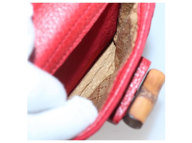 Zaino in Pelle Suede Gucci Bamboo Rosso Oro 003 58 0030 Auth ar13675 D'oro - vista 21