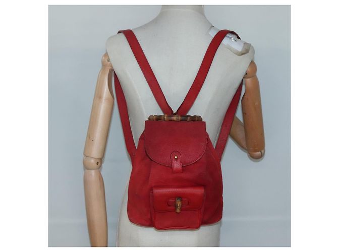 Zaino in Pelle Suede Gucci Bamboo Rosso Oro 003 58 0030 Auth ar13675 D'oro - vista 23
