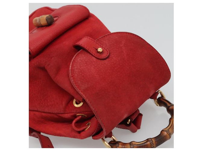 Zaino in Pelle Suede Gucci Bamboo Rosso Oro 003 58 0030 Auth ar13675 D'oro - vista 6