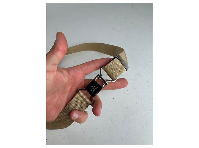Vintage Gucci Canvas Gürtel beige Silber - Ansicht 2