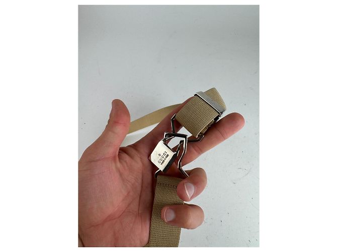 Vintage Gucci Canvas Gürtel beige Silber - Ansicht 3