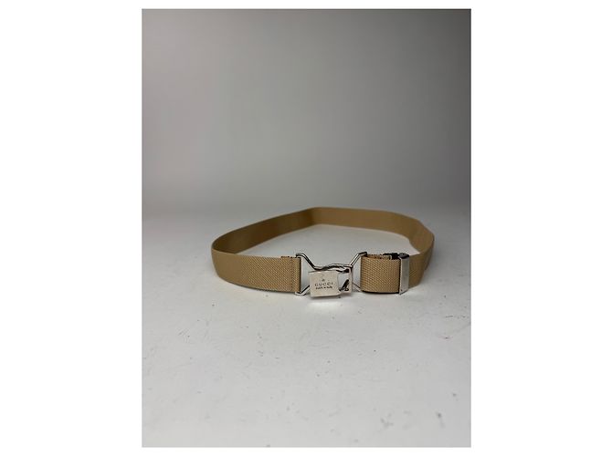Vintage Gucci Canvas Gürtel beige Silber - Ansicht 6