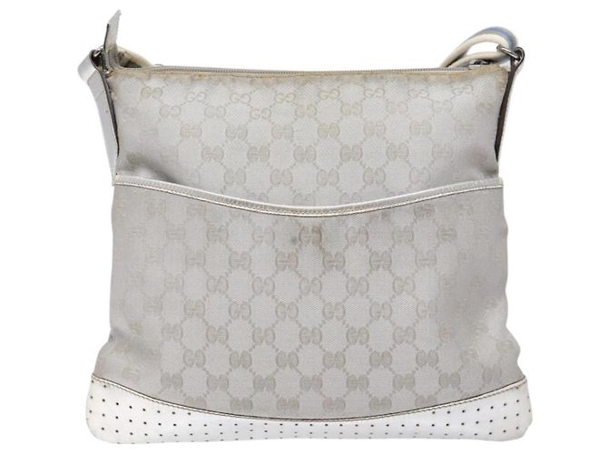 Borsa a Spalla Gucci GG Canvas Sherry Line Argento 145857 Auth 133310 - vista 2