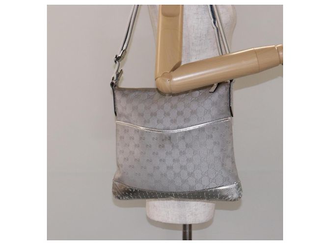Borsa a Spalla Gucci GG Canvas Sherry Line Argento 145857 Auth 133310 - vista 22