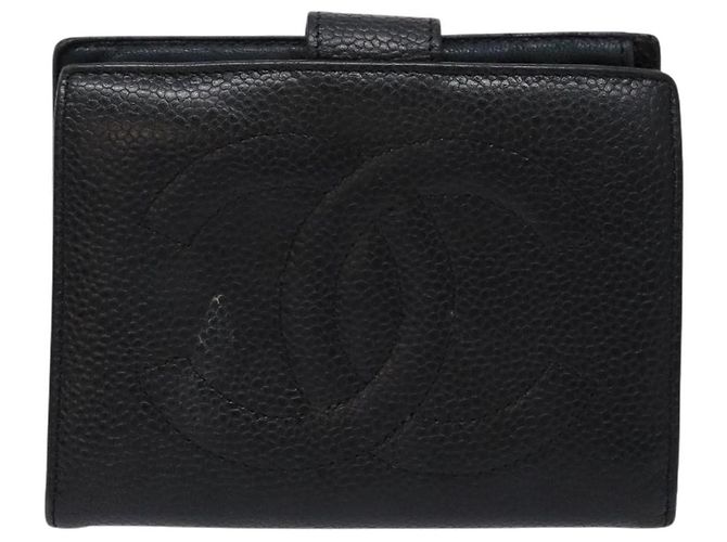 Billetera Bifold CHANEL de Piel Caviar Negra Oro CC Auth bs28503 Negro Dorado - vista 13