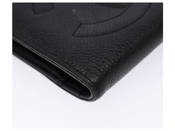 Billetera Bifold CHANEL de Piel Caviar Negra Oro CC Auth bs28503 Negro Dorado - vista 14