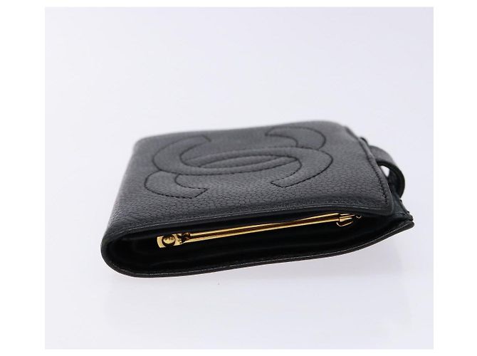Billetera Bifold CHANEL de Piel Caviar Negra Oro CC Auth bs28503 Negro Dorado - vista 3