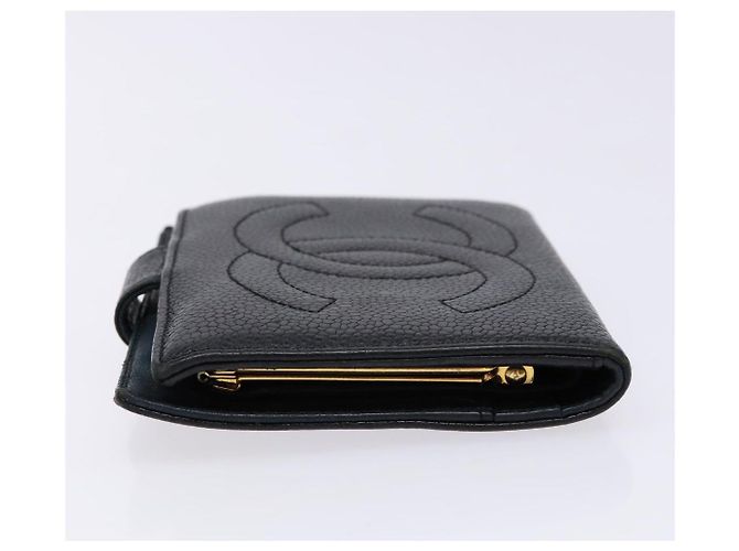 Billetera Bifold CHANEL de Piel Caviar Negra Oro CC Auth bs28503 Negro Dorado - vista 4