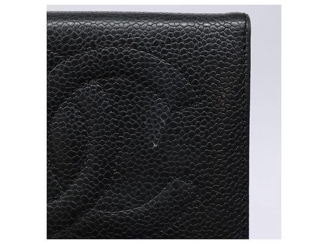Billetera Bifold CHANEL de Piel Caviar Negra Oro CC Auth bs28503 Negro Dorado - vista 8
