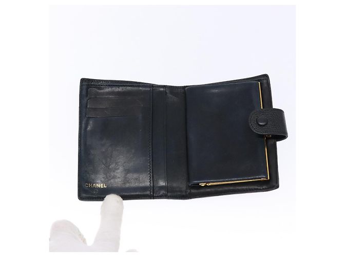 Billetera Bifold CHANEL de Piel Caviar Negra Oro CC Auth bs28503 Negro Dorado - vista 9