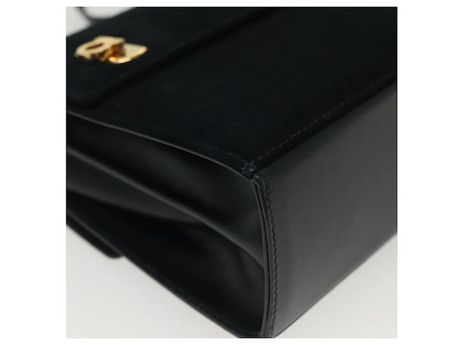 Borsa a Spalla Gancini in Pelle e Suede Salvatore Ferragamo Blu Navy Oro Auth 137474 D'oro - vista 10